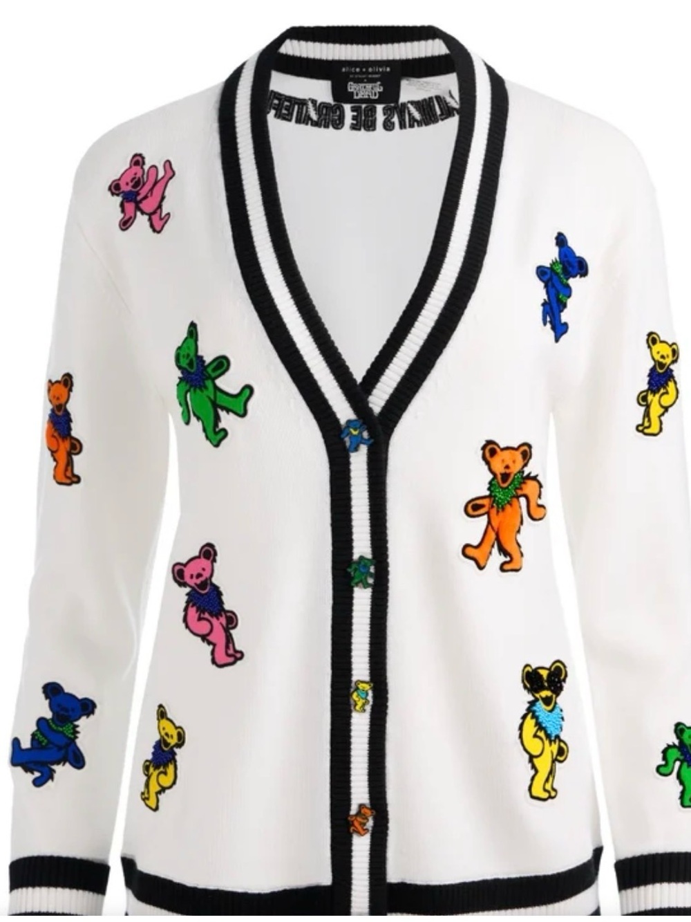 alice + olivia Grateful Dead Bear Embroidered Cardigan